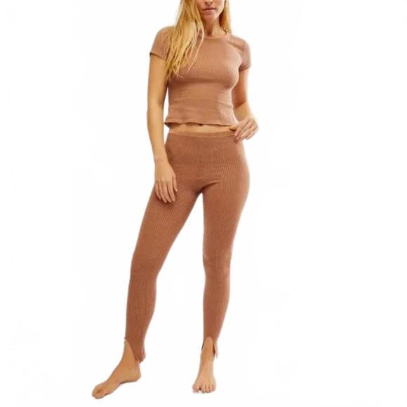 Free People Lux Life High Waist Rib Leggings Camel NWT XS - Picture 5 of 5